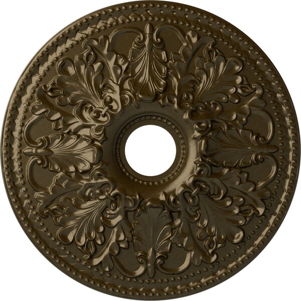 Ekena Millwork Ashley Ceiling Medallion (Fits Canopies up to 4 3/4"), Hnd-Painted Brass, 23 7/8"OD x 4"ID x 2 1/8"P CM23ASBRS - main